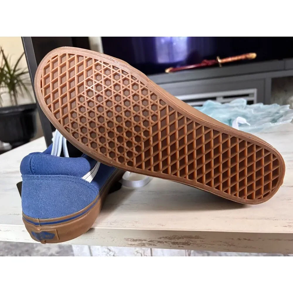 Vans Old Skool Blue Canvas Skate Shoes with White Stripe & Gum Sole Sz 10
